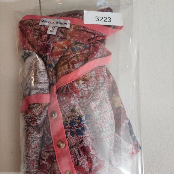 Rebecca Malone Blouse Womens Medium Floral Print Henley Neckline - Picture 13 of 13